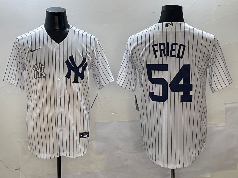 Men New York Yankees #54 Fried White Stripe Game Nike 2025 MLB Jersey style 8